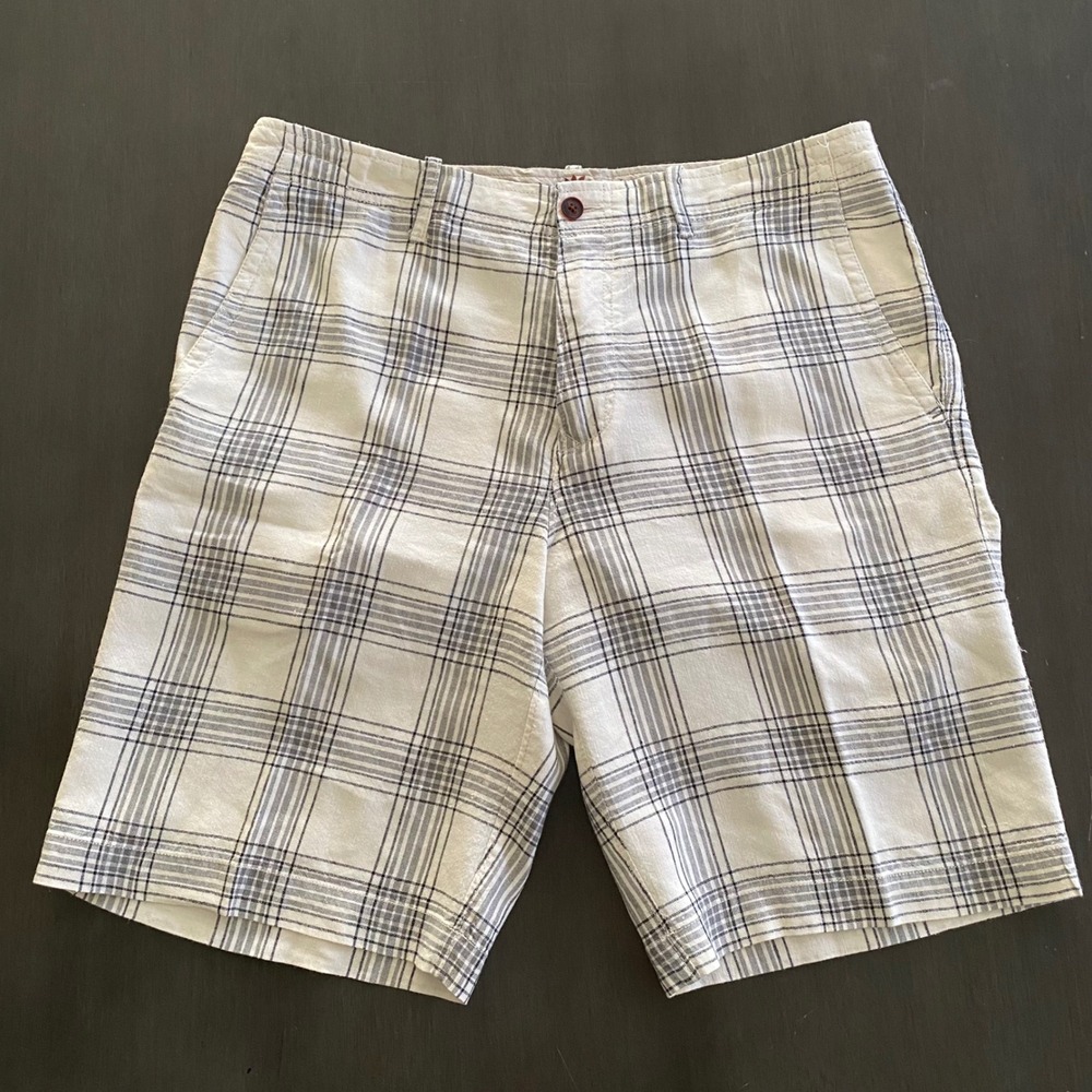 Tommy Bahama Paradise Nation Linen Silk Plaid Shorts Mens 32 White Grey